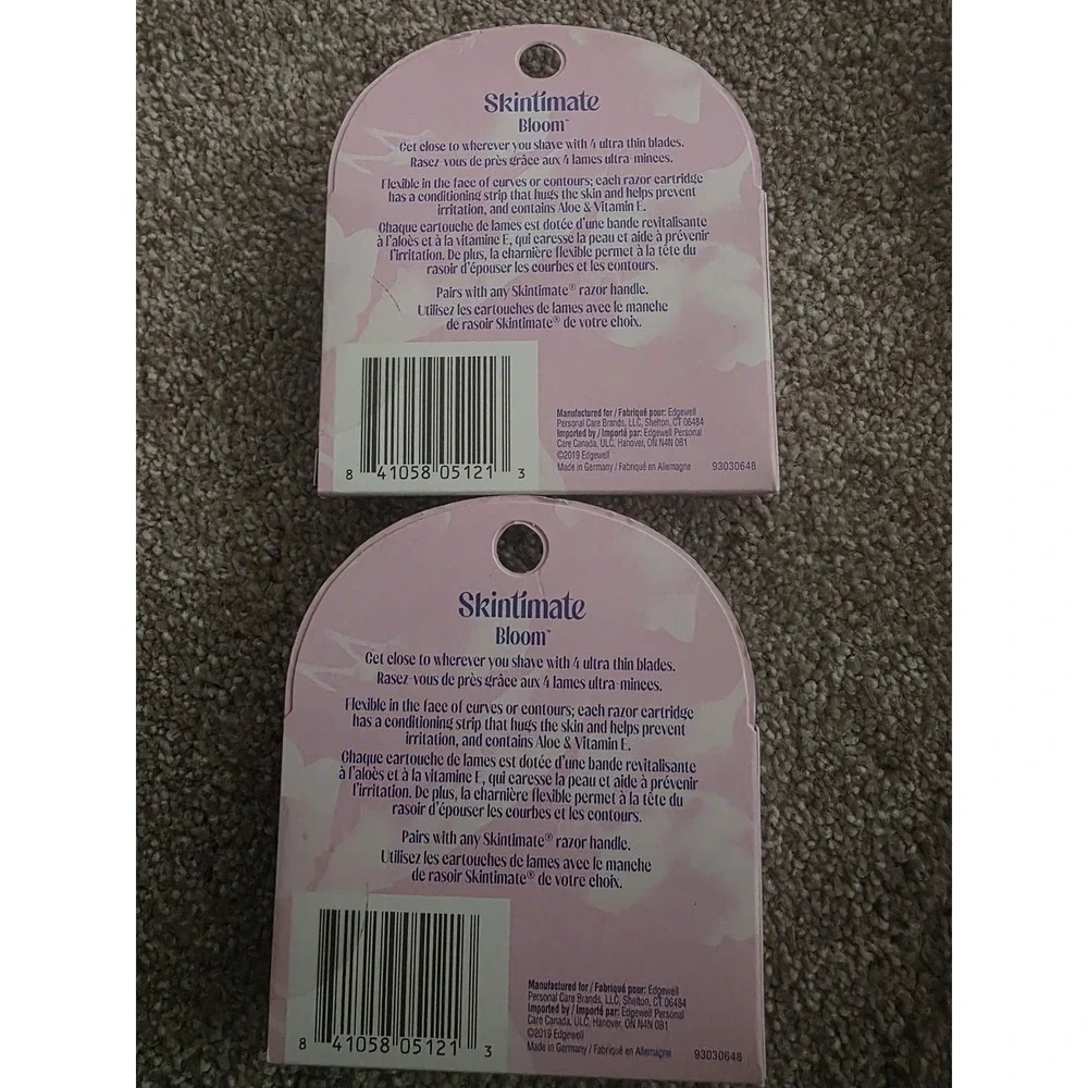 Lot Of 2 Skintimate Bloom 4 Cartridge Refills Womens 4 Blades Flexible Hinge